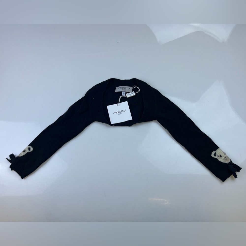 Simonetta Mini Virgin Wool Blend Girls Black Bow Detail Shrug Cardigan N276-82